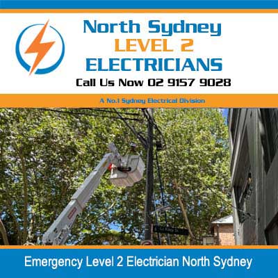 Emergency Level 2 electrician in cherry picker repairing power lines in North Sydney